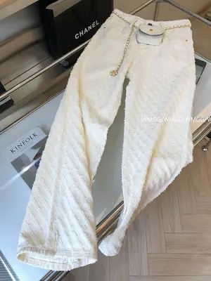 Design Sense Fragrant Style Plaid White Straight Jeans Women's 2024 Spring and Summer Loose Slimming Wide Leg Pants