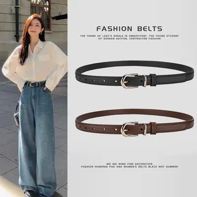 Women's Black Genuine Leather Belt with Alloy Buckle