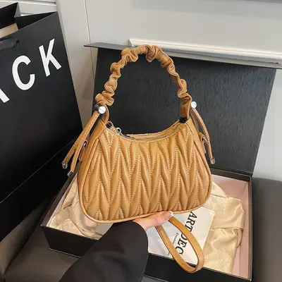 Brown Pleated Crossbody Bag for Women 2025