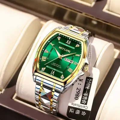 Wine Barrel Fashion Aggressive Men's Watch Automatic Non-mechanical Waterproof Business Double Calendar Luminous Watch Men's Wrist Watch