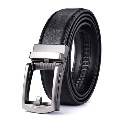 Men's Black Leather Belt with Silver Buckle