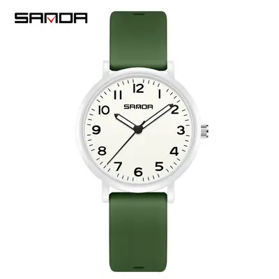 Sanda Green Silicone Student Watch with Luminous Dial