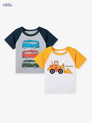 Little Mavens Cartoon T-Shirt for Boys Yellow White Summer