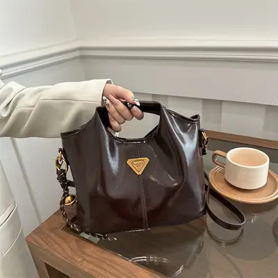 Vintage Black Leather Shoulder Bag for Women 2024
