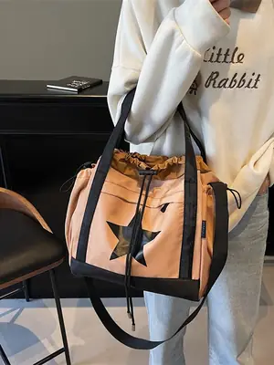 Women's Black Star Logo Shoulder Crossbody Tote Bag