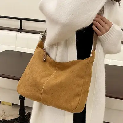 Suede Tote Bag Beige Large Capacity Shoulder Commute
