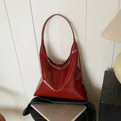 Red Soft Leather Large Tote Bag for Women