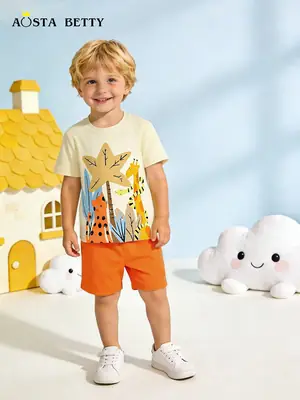 Kids Cotton T-shirt with Forest Design Two-Piece Set