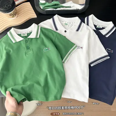 2025 Green Boys Polo Shirt Baby Handsome All-match Casual Short-sleeved T-shirt