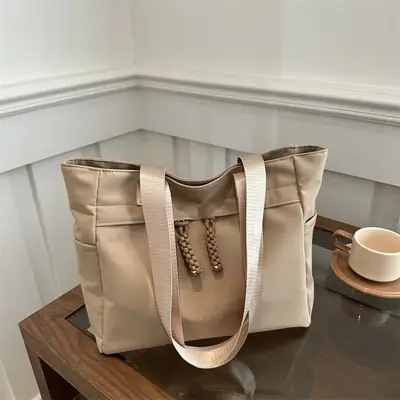 Women Large Canvas Tote Bag Grey Shoulder Cosmetic File Bag