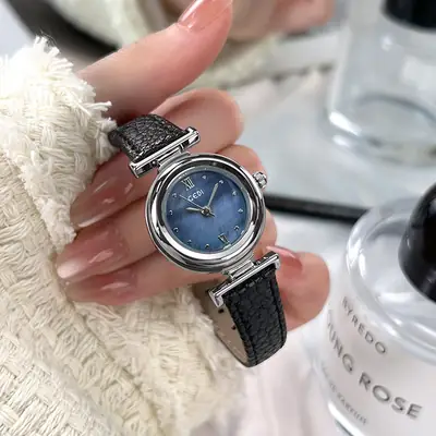 Gold Plated Women's Watch with Brown Leather Belt