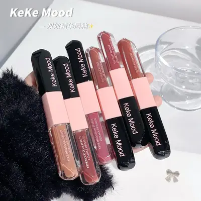 Kekemood Dual-Ended Dual-Effect Lip Gloss, Matte Finish, Layered Application, Mirror-Like Shine, Lip Balm for a Natural Look, Suitable for Students