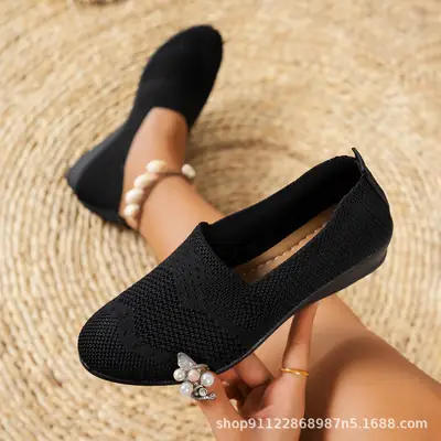 Women Black Mesh Slip-On Loafers Large 2025 Spring
