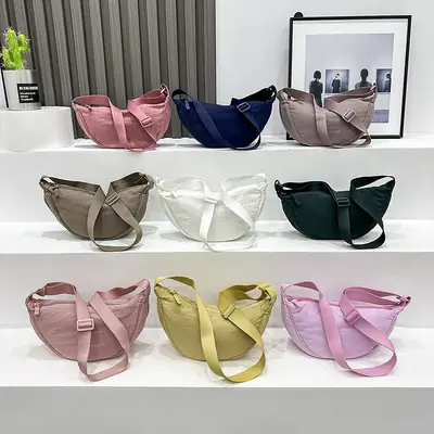 Pink Nylon Crossbody Bag for Women with Wide Strap