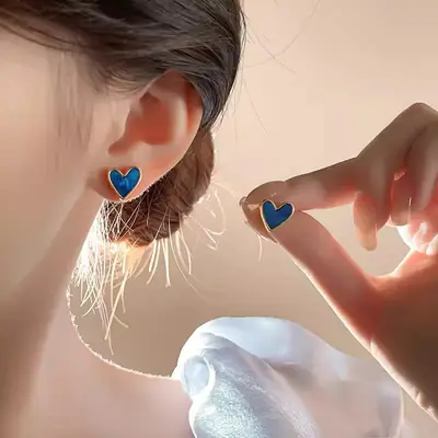 Blue Heart Earrings for Women Commuting Small Elegant High End