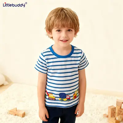 Explosions pure cotton striped T-shirt for boys spring summer