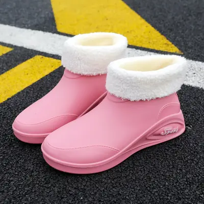 Women's Japanese Style Rain Shoes Cream Non-Slip Rubber