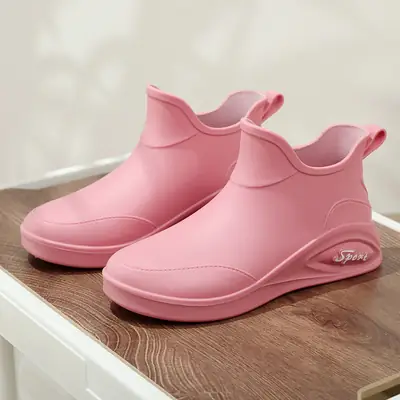 British rain boots women's new fashion rain boots waterproof flat casual non-slip kitchen work car wash rubber shoes for grocery shopping
