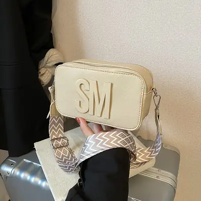 Light Blue Lettered Crossbody Bag for Women