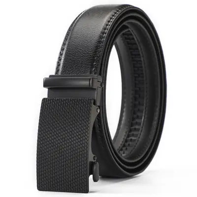 Men's Black Leather Belt with Automatic Buckle