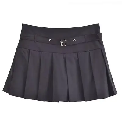Black Pleated Belted Shorts for Women