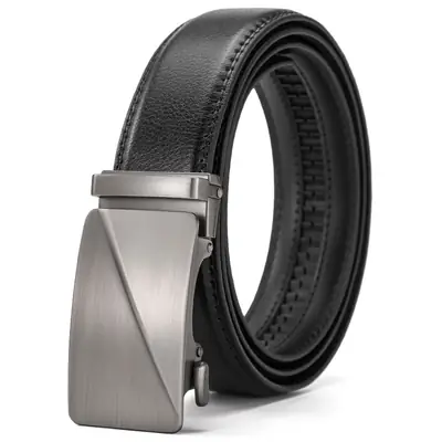 Men's Automatic Buckle Leather Belt with Silver Plate