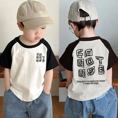 Boys Cotton T-Shirt with Color Block Design Medium Large
