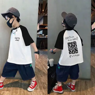 220g Cotton Kids Raglan Short Sleeve T-Shirt Medium Large