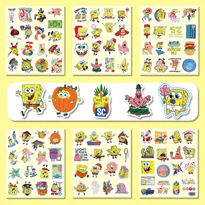 100 stickers Spongebob Cartoon stickers Paidaxing Squidward's Peripheral Decoration Notebook Stationery Handbook Diy stickers