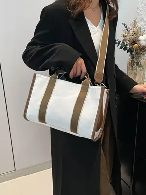2024 Women's White Black Striped Shoulder Crossbody Bag