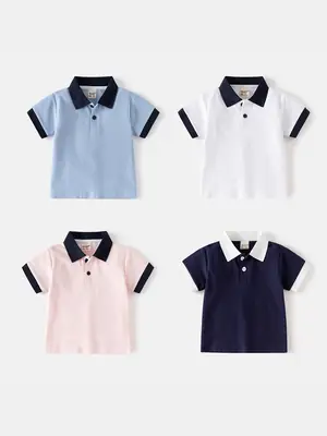 Kids Boys Polo Shirts Summer Light Blue White Pink Navy