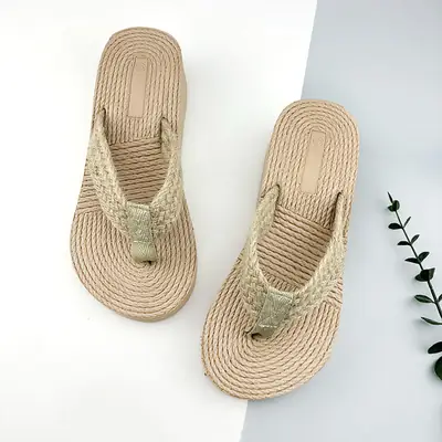 Women's Straw Woven Travel Linen Sandals Korean Style