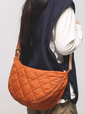 Women's White Quilted Crossbody Bag with Diamond Embroidery