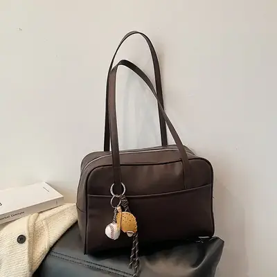 Women's Large Capacity Shoulder Tote Bag Brown Leather