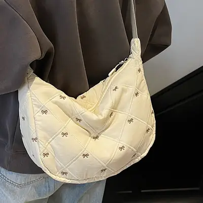 Autumn Winter Bow Cotton Padded Suit Bag for Women