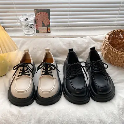 Women British Style Black Muffin Shoes with Thick Sole
