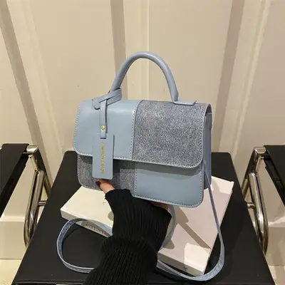 Winter Stitching 2024 Textile Trendy Crossbody Bag Small Square Bag Commuter Shoulder