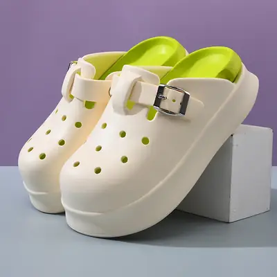 Girls EVA Hole Slippers Green White Baotou