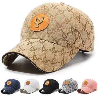Blue Embroidered Men's Baseball Cap with Leather Badge