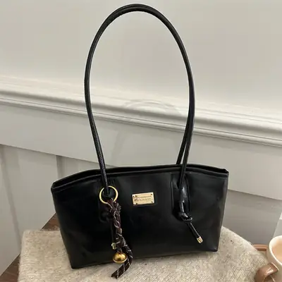 Women's Red Leather Shoulder Bag with Gold Plated Handle