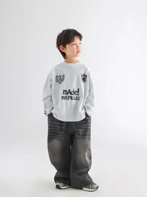 Boys Korean Style Long Sleeve T-Shirt Grey 2026