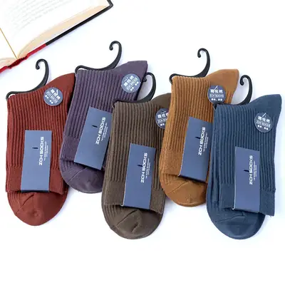Autumn and winter thick sports breathable tube business stockings men's double needle solid color combed cotton socks wholesale