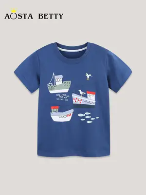 Blue Knitted Cotton Boys T-Shirt Summer New