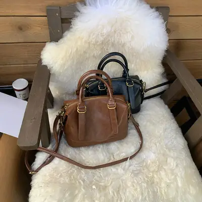 Women Retro Brown Bowling Bag Shoulder Crossbody 2026
