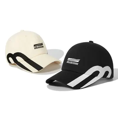 Korean Letter Embroidered Baseball Hats Black White
