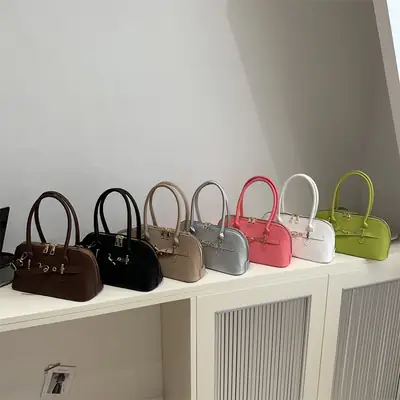 Light Grey Retro Shell Bag for Women 2024 Winter
