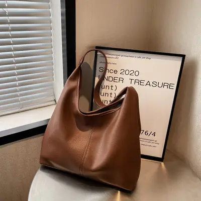 Brown Leather Shoulder Bag Large Capacity Women