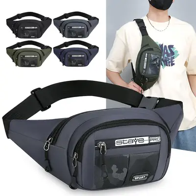 Men's Crossbody Phone Bag Gray Casual Waterproof Belt