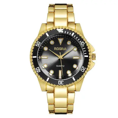 ROSRA Oversized Gold Blue Stainless Steel Men's Watch