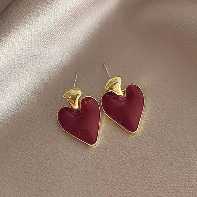 Heart Shaped Red Earrings for Women S925 Gold